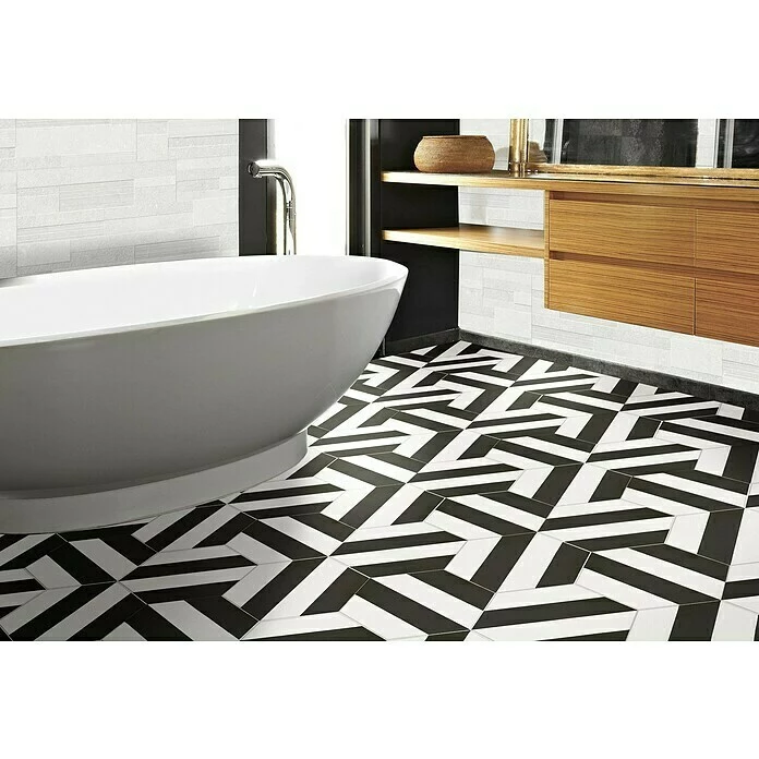 BAUHAUS Feinsteinzeugfliese Hexagon Porto Capri Black 22 X 25 Cm, Schwarz/Weiß, Matt 2 BAUHAUS Feinsteinzeugfliese Hexagon Porto Capri Black 22 X 25 Cm, Schwarz/Weiß, Matt – Bild 2