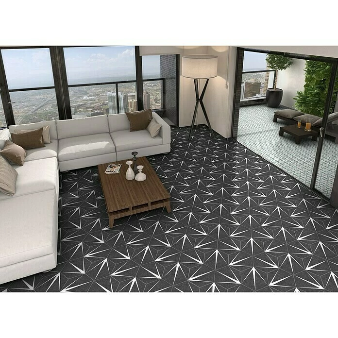 BAUHAUS Feinsteinzeugfliese Hexagon Trident Nero 22 X 25 Cm, Schwarz/Weiß, Matt 2 BAUHAUS Feinsteinzeugfliese Hexagon Trident Nero 22 X 25 Cm, Schwarz/Weiß, Matt – Bild 2