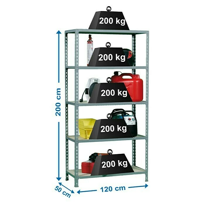 BAUHAUS Simonrack Maderclick Metallregal Mega Plus L X B X H: 50 X 120 X 200 Cm, Traglast: 150 Kg/Boden, Anzahl Böden: 5 Stk., Stecken, Grau 3 BAUHAUS Simonrack Maderclick Metallregal Mega Plus L X B X H: 50 X 120 X 200 Cm, Traglast: 150 Kg/Boden, Anzahl Böden: 5 Stk., Stecken, Grau – Bild 3