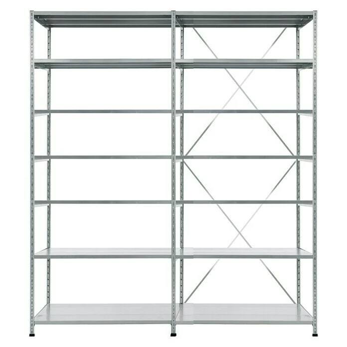 BAUHAUS Scholz Metall-Lagerregal SE Länge: 400 Mm, Breite: 2.060 Mm, Höhe: 3.000 Mm, Traglast: 140 Kg/Boden, Anzahl Böden: 7 Stk. 1 BAUHAUS Scholz Metall-Lagerregal SE Länge: 400 Mm, Breite: 2.060 Mm, Höhe: 3.000 Mm, Traglast: 140 Kg/Boden, Anzahl Böden: 7 Stk.