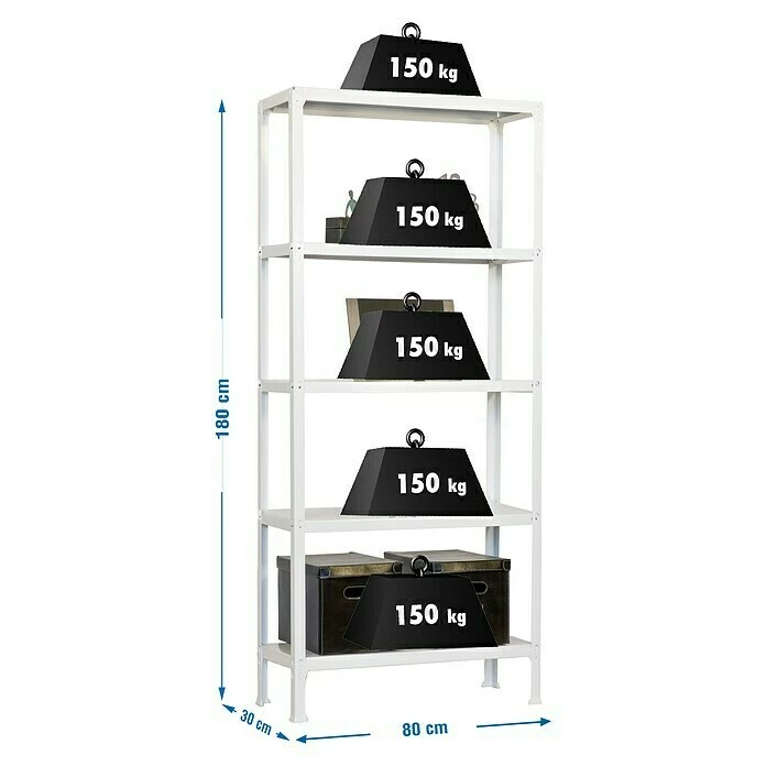 BAUHAUS Simonrack Homeclick Metallregal Mini L X B X H: 30 X 80 X 180 Cm, Traglast: 150 Kg/Boden, Anzahl Böden: 5 Stk., Weiß 2 BAUHAUS Simonrack Homeclick Metallregal Mini L X B X H: 30 X 80 X 180 Cm, Traglast: 150 Kg/Boden, Anzahl Böden: 5 Stk., Weiß – Bild 2