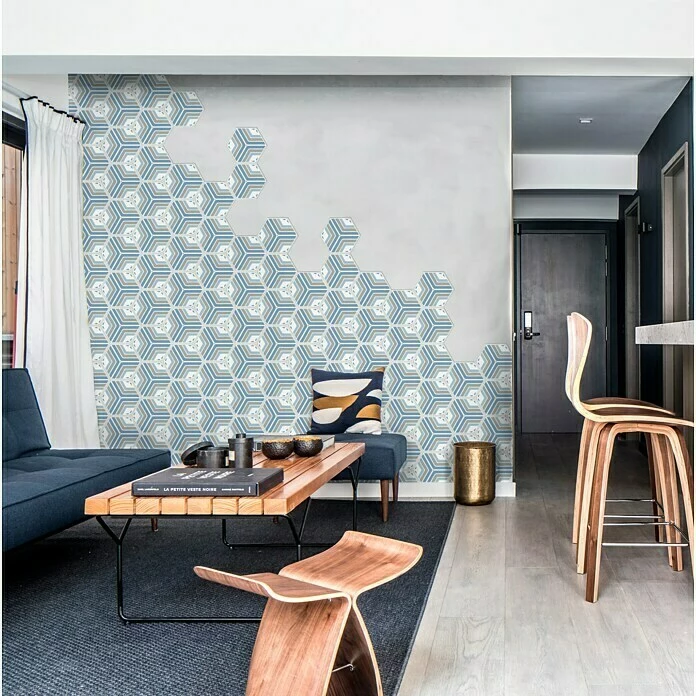 BAUHAUS Feinsteinzeugfliese Hexagon Jasmine Blue 25 X 22 Cm, Blau/Grau, Matt 2 BAUHAUS Feinsteinzeugfliese Hexagon Jasmine Blue 25 X 22 Cm, Blau/Grau, Matt – Bild 2