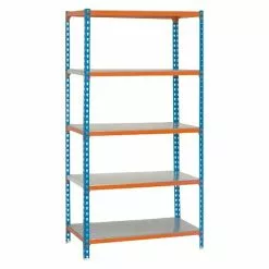 BAUHAUS Simonrack Simonclick Metallregal Super Plus L X B X H: 40 X 110 X 200 Cm, Traglast: 180 Kg/Boden, Anzahl Böden: 5 Stk., Stecken, Blau/Orange