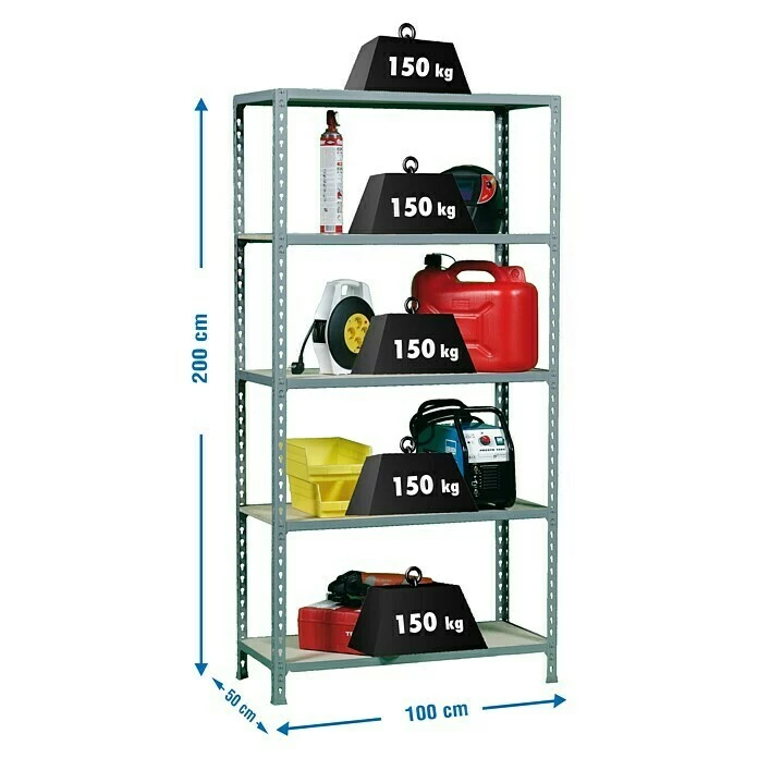 BAUHAUS Simonrack Maderclick Metallregal Plus L X B X H: 50 X 100 X 200 Cm, Traglast: 150 Kg/Boden, Anzahl Böden: 5, Stecken, Grau 3 BAUHAUS Simonrack Maderclick Metallregal Plus L X B X H: 50 X 100 X 200 Cm, Traglast: 150 Kg/Boden, Anzahl Böden: 5, Stecken, Grau – Bild 3