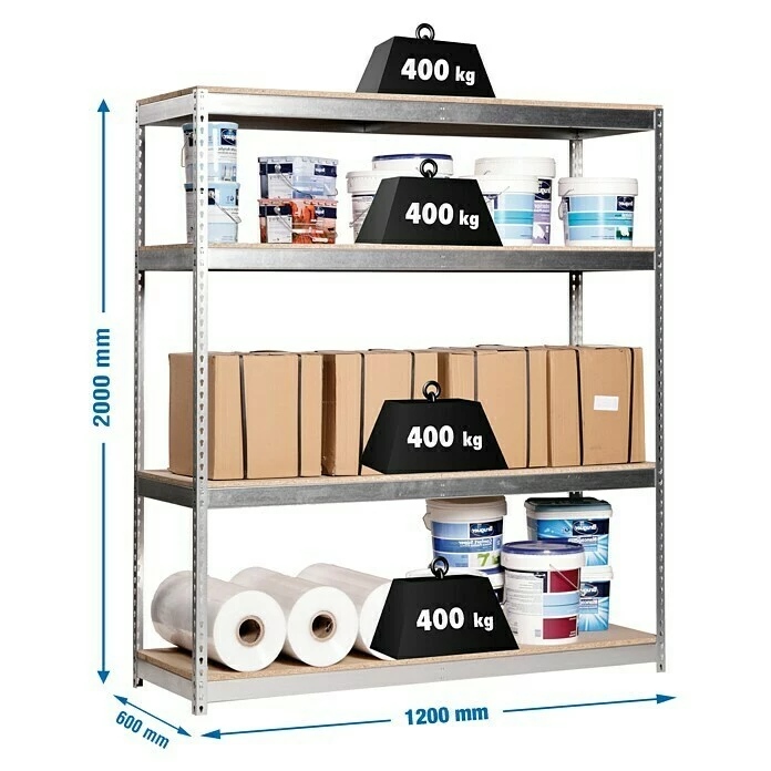 BAUHAUS Simonrack Ecoforte Metall-Schwerlastregal L X B X H: 60 X 120 X 200 Cm, Traglast: 400 Kg/Boden, Anzahl Böden: 4 Stk., Stecken, Grau 3 BAUHAUS Simonrack Ecoforte Metall-Schwerlastregal L X B X H: 60 X 120 X 200 Cm, Traglast: 400 Kg/Boden, Anzahl Böden: 4 Stk., Stecken, Grau – Bild 3