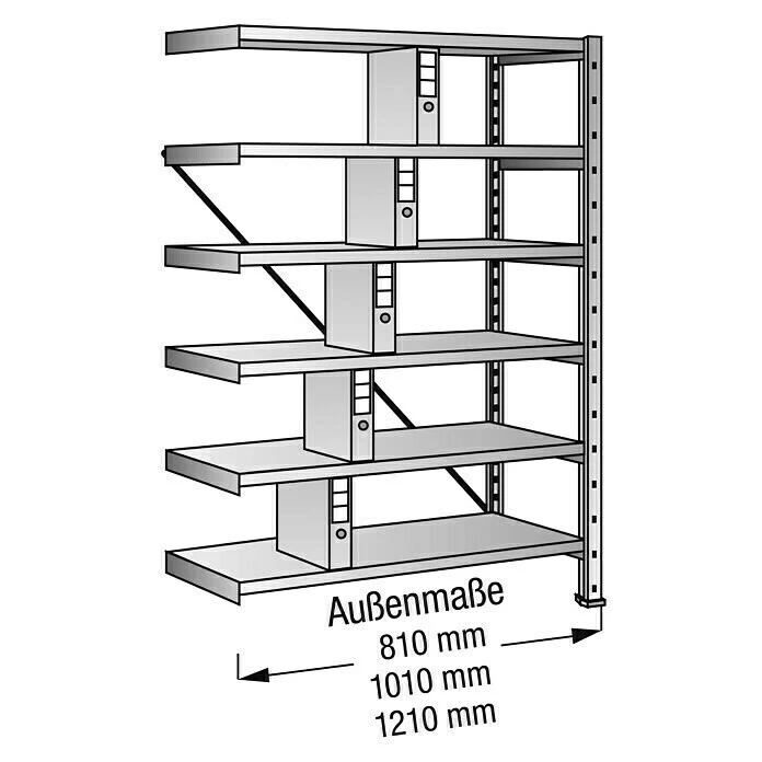 BAUHAUS Scholz Aktenregal Anbauelement Länge: 810 Mm, Breite: 300 Mm, Höhe: 1.920 Mm, Traglast: 80 Kg/Boden, Anzahl Böden: 6 Stk. 1 BAUHAUS Scholz Aktenregal Anbauelement Länge: 810 Mm, Breite: 300 Mm, Höhe: 1.920 Mm, Traglast: 80 Kg/Boden, Anzahl Böden: 6 Stk.