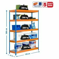 BAUHAUS Simonrack Bricoforte Metall-Schwerlastregal L X B X H: 45 X 120 X 200 Cm, Traglast: 300 Kg/Boden, Anzahl Böden: 5, Blau/Orange, Material Boden: Metall -Angebote Fliesen Verkäufe 12 6994