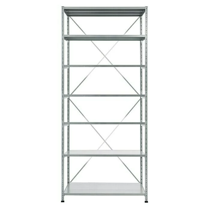 BAUHAUS Scholz Metall-Lagerregal SE Länge: 300 Mm, Breite: 1.050 Mm, Höhe: 3.000 Mm, Traglast: 100 Kg/Boden, Anzahl Böden: 7 Stk. 1 BAUHAUS Scholz Metall-Lagerregal SE Länge: 300 Mm, Breite: 1.050 Mm, Höhe: 3.000 Mm, Traglast: 100 Kg/Boden, Anzahl Böden: 7 Stk.