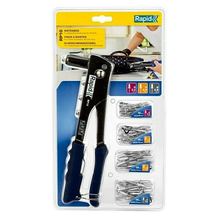 BAUHAUS Rapid Blindnietzangen-Set RP10 Geeignet Für: Aluminiumnieten (Ø 3,2 Mm, Ø 4 Mm, Ø 4,8 Mm) 1 BAUHAUS Rapid Blindnietzangen-Set RP10 Geeignet Für: Aluminiumnieten (Ø 3,2 Mm, Ø 4 Mm, Ø 4,8 Mm)