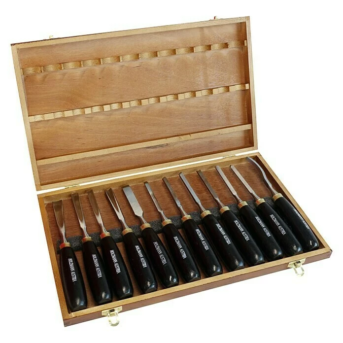 BAUHAUS Holzmann Kerbschnitzsatz Holzbox, 12 -tlg. 1 BAUHAUS Holzmann Kerbschnitzsatz Holzbox, 12 -tlg.