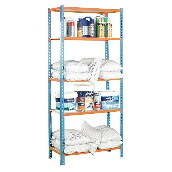 BAUHAUS Simonrack Maderclick Metallregal Plus L X B X H: 50 X 100 X 200 Cm, Traglast: 150 Kg/Boden, Anzahl Böden: 5, Stecken, Blau/Orange 3 BAUHAUS Simonrack Maderclick Metallregal Plus L X B X H: 50 X 100 X 200 Cm, Traglast: 150 Kg/Boden, Anzahl Böden: 5, Stecken, Blau/Orange – Bild 3