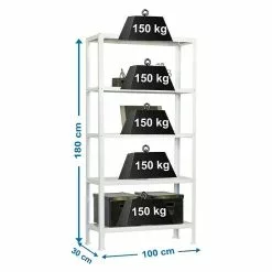 BAUHAUS Simonrack Homeclick Metallregal Plus L X B X H: 30 X 100 X 180 Cm, Traglast: 150 Kg/Boden, Anzahl Böden: 5 Stk., Stecken, Weiß -Angebote Fliesen Verkäufe 12 7717
