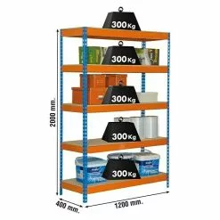 BAUHAUS Simonrack Bricoforte Metall-Schwerlastregal L X B X H: 60 X 100 X 200 Cm, Traglast: 300 Kg/Boden, Anzahl Böden: 5, Blau/Orange, Material Boden: Holz -Angebote Fliesen Verkäufe 12 7894