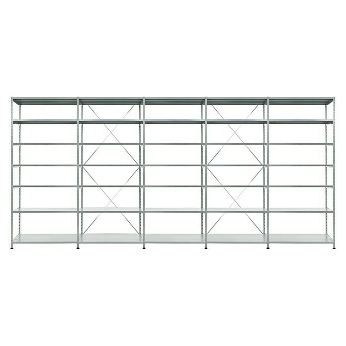 BAUHAUS Scholz Metall-Lagerregal SE Länge: 600 Mm, Breite: 5.090 Mm, Höhe: 2.640 Mm, Traglast: 200 Kg/Boden, Anzahl Böden: 7 Stk. 1 BAUHAUS Scholz Metall-Lagerregal SE Länge: 600 Mm, Breite: 5.090 Mm, Höhe: 2.640 Mm, Traglast: 200 Kg/Boden, Anzahl Böden: 7 Stk.