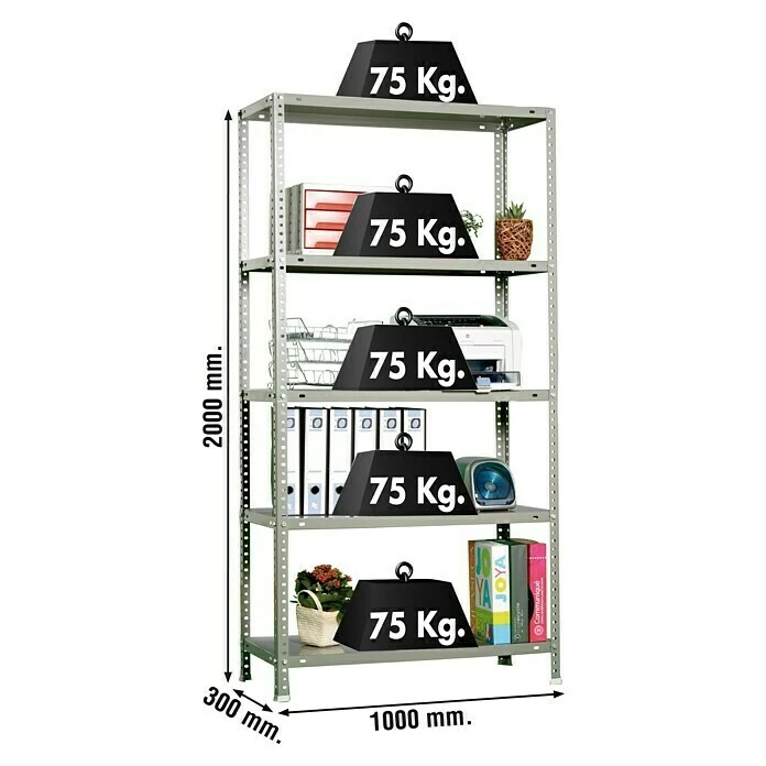BAUHAUS Simonrack Simonclassic Metallregal Advantage Plus L X B X H: 30 X 100 X 200 Cm, Traglast: 75 Kg/Boden, Anzahl Böden: 5 Stk., Schrauben, Grau 3 BAUHAUS Simonrack Simonclassic Metallregal Advantage Plus L X B X H: 30 X 100 X 200 Cm, Traglast: 75 Kg/Boden, Anzahl Böden: 5 Stk., Schrauben, Grau – Bild 3