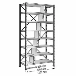 BAUHAUS Scholz Aktenregal Grundelement Länge: 1.050 Mm, Breite: 300 Mm, Höhe: 2.640 Mm, Traglast: 80 Kg/Boden, Anzahl Böden: 8 Stk. -Angebote Fliesen Verkäufe 12 8208