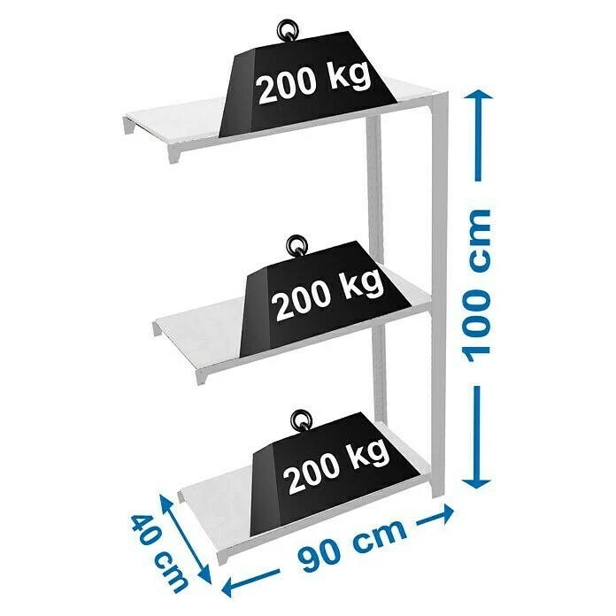 BAUHAUS Simonrack Simonoffice Aktenregal Anbauelement L X B X H: 40 X 90 X 100 Cm, Traglast: 200 Kg/Boden, Anzahl Böden: 3, Grau 3 BAUHAUS Simonrack Simonoffice Aktenregal Anbauelement L X B X H: 40 X 90 X 100 Cm, Traglast: 200 Kg/Boden, Anzahl Böden: 3, Grau – Bild 3