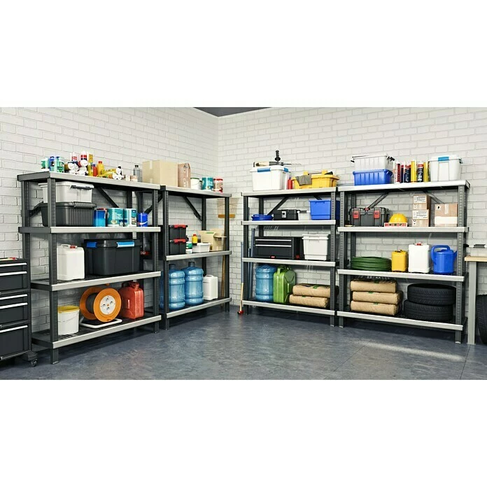 BAUHAUS Kunststoffregal Fused L X B X H: 45,7 X 121,9 X 155,1 Cm, Traglast: 180 Kg/Boden, Anzahl Böden: 4 Stk., Stecken, Schwarz 2 BAUHAUS Kunststoffregal Fused L X B X H: 45,7 X 121,9 X 155,1 Cm, Traglast: 180 Kg/Boden, Anzahl Böden: 4 Stk., Stecken, Schwarz – Bild 2