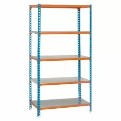 BAUHAUS Simonrack Simonclick Metallregal L X B X H: 40 X 90 X 180 Cm, Traglast: 180 Kg/Boden, Anzahl Böden: 5 Stk., Stecken, Blau/Orange