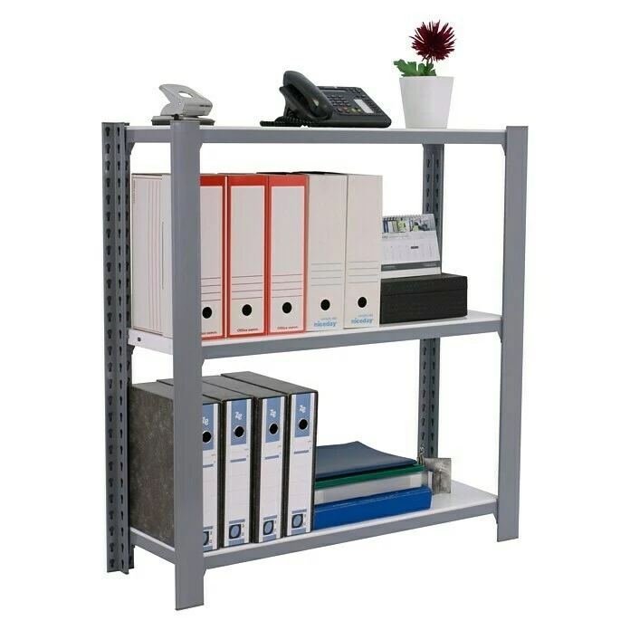 BAUHAUS Simonrack Simonoffice Aktenregal Grundelement L X B X H: 30 X 90 X 100 Cm, Traglast: 200 Kg/Boden, Anzahl Böden: 3, Grau 2 BAUHAUS Simonrack Simonoffice Aktenregal Grundelement L X B X H: 30 X 90 X 100 Cm, Traglast: 200 Kg/Boden, Anzahl Böden: 3, Grau – Bild 2