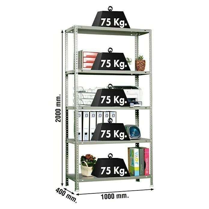 BAUHAUS Simonrack Simonclassic Metallregal Advantage Plus L X B X H: 40 X 100 X 200 Cm, Traglast: 75 Kg/Boden, Anzahl Böden: 5 Stk., Schrauben, Grau 4 BAUHAUS Simonrack Simonclassic Metallregal Advantage Plus L X B X H: 40 X 100 X 200 Cm, Traglast: 75 Kg/Boden, Anzahl Böden: 5 Stk., Schrauben, Grau – Bild 4